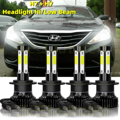 For Hyundai Sonata 2011-2014 4PCS H7 LED Combo Headlight Bulbs 6000K Cool White - Image 1 of 4
