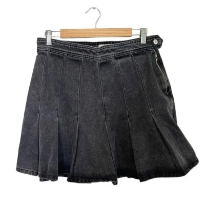 Anthropologie Pilcro Black Denim Pleated A-Line Mini Skirt Size 12 Casual NEW - Image 1 of 4
