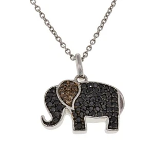 925 Sterling Silver 0.50ctw Champagne & Black Diamond Elephant Pendant Necklace - Picture 1 of 6
