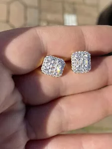 Men’s Real Solid Sterling Silver Baguette Simulated Diamond Hip Hop Earring 925 - Picture 1 of 12