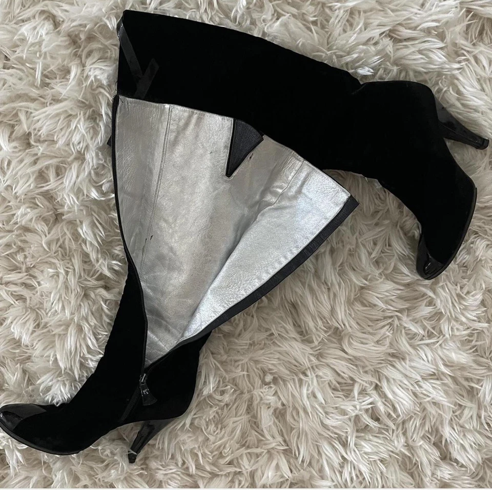 Velvet black Knee-high Vintage Chanel Boots Size 8 - Image 1 of 4