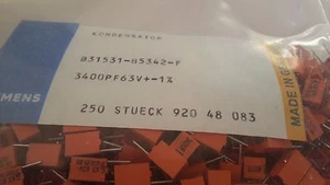 10x Siemens B31531  KS Polystyrene Styroflex caps 63V 3400 pF 1%  3.4nF 63V  NOS - Picture 1 of 7
