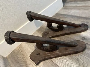 Pair Gothic Vtg 13" Old Wood Candle Holder Wooden Wall Sconce Wall Mount - Picture 1 of 9