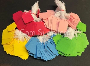 Coloured Strung String Gift Jewellery Price Tags Tag Tie On Labels 24mm x 38mm - Picture 1 of 2