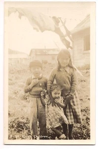 RPPC 3 ALEUT CHILDREN Aleutian Islands Alaska Russia Postcard EKC 1939 - 1950 - Picture 1 of 2