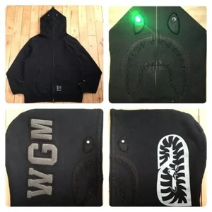 BAPE Black Swarovski shark full zip hoodie A Bathing Ape Size XXL - Picture 1 of 10