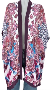 NEW CHICO'S MULTICOLOR PATCHWORK PRINT RUANA WRAP TOP KIMONO S/M - Picture 1 of 5