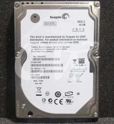 ST940817SM Seagate 9DH131-750 EE25.2 40GB 5.4K 3G 8MB 2.5in SATA Hard Drive - Image 1 of 2