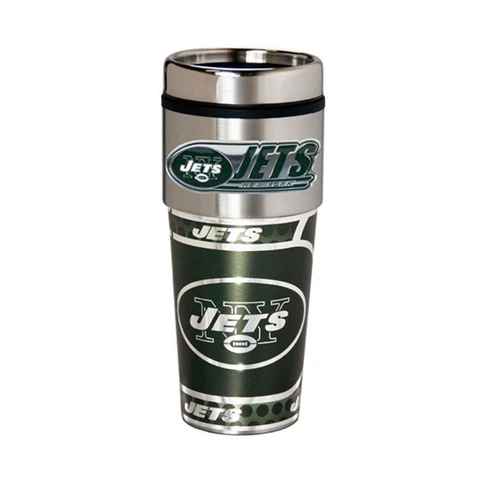 New York Jets 16oz Stainless Steel NFL Travel Mug with Embossed Logo Cover