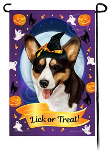 Halloween Garden Flag - Tri Cardigan Welsh Corgi - Picture 1 of 1