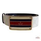 Authentic GUCCI White GG Supreme Coated Canvas Leather Web Buckle Belt 75/30
