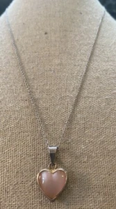 "Colgante corazón fregona reversible blanco y rosa firmado en C con cadena 18""" - Imagen 1 de 5
