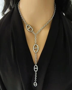 Halskette Krawatte Lariat Marine Mesh Edelstahl Y-Halskette Ankerkette - Bild 1 von 4