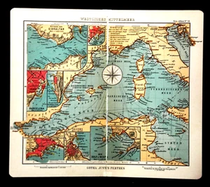 1907 ALTE GEOGRAPHISCHE KARTE: WESTLICHE MEDITERRANEO HÄFEN, ATLAS. JUSTUS PERTHES. - Bild 1 von 2