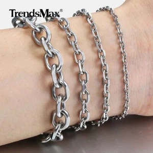 9MM/10MM 7-11" Men Women Cable Chain Stainless Steel Link Bracelet Bangle Gift - Picture 1 of 16