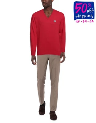 RRP €180 NORTH SAILS Jumper Size M Red Lightweight Logo V-Neck Made in Italy - image 1 of 4