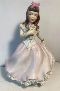 Atlantic Mold Co 8” Figurine Girl In Dress w/ Capodimonte Roses-Flowers - Picture 1 of 9