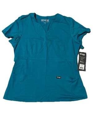 NWT - Grey's Anatomy Women's 3-Pocket Mock Wrap Scrub Top Teal L 4153 - Image 1 of 3