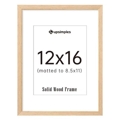 12x16 Frame, Natural Solid Wood Picture Frames, Display 8.5x11 with Mat or 12... - Image 1 of 4