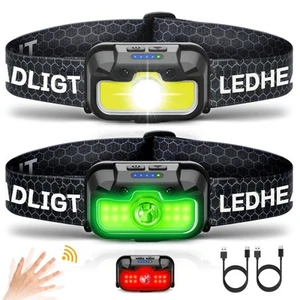 Headlamp Rechargeable, 2 Pack 1300 Lumen Ultra-Light Bright Head Lamp with Wh... - Picture 1 of 7