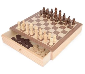 Toyrific Wooden Chess and Draughts 2-in-1 Game Board Set - Picture 1 of 3