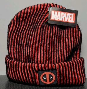 Deadpool Film rot & schwarz gestreifte Beanie Winter Schneemütze Marvel Neu mit Etikett - Bild 1 von 7