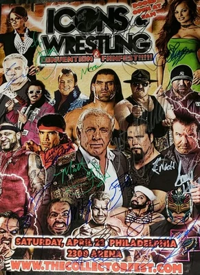 Póster firmado iconos de lucha libre, ric flair, hardy boyz +, aew, wcw, wwe Foto 1 de 2