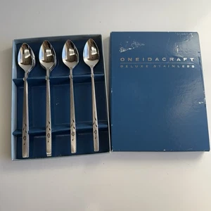 12 Vintage Oneidacraft Deluxe Edelstahl Capistrano Eisteelöffel lang geblümt - Bild 1 von 6