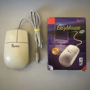 Vintage Genius Mechanical Easy Mouse White PS/2 Wired 2-Button Retro Computer PC - Picture 1 of 17