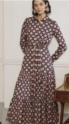 Boden Maxi Collared Floral Print Button Front Shirt Dress Belted Waist Size US 2 - Image 1 of 4