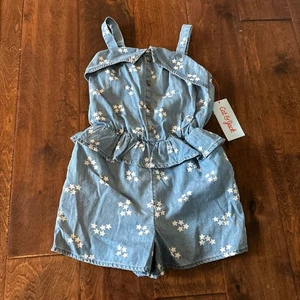 Cat and Jack Girls 5T Romper Outfit Summer Chambray Blue Stars Sleeveless NEW - Picture 1 of 6