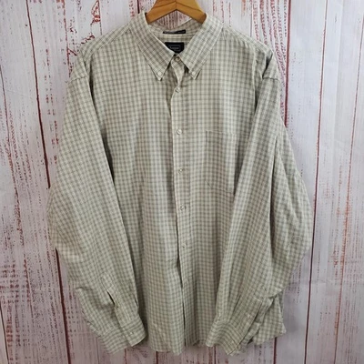 Haggar Shirt Mens 2XL Beige Brown Plaid Button Down Wrinkle Resistant Pocket - Image 1 of 4