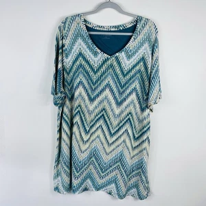 Camiseta Top Catherines Talla Grande 0X 14 16 Estampada Manga Corta Verde Tostado - Imagen 1 de 7