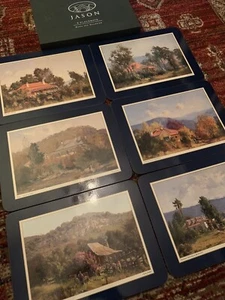 Box Set Of 6 Placemats Chris Huber Paintings Australian Cottages Cork Back Blue - Picture 1 of 12