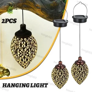 2Stk LED Solar Metall Lampe Licht Wasserdicht Hängeleuchte Garten Laterne Tisch - Bild 1 von 14