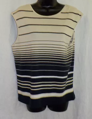 ¿Vintage? Top Crossroads Tejido Talla L Nuevo con Etiquetas Caqui Rayas Algodón Sin Mangas Cuello Redondo Foto 1 de 4