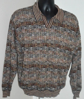 DE COLECCIÓN SUÉTER DALMINE ITALY UOMO CUELLO EN V MARRÓN TOSTADO BLANCO VERDE Algodón Mezcla Rayón Foto 1 de 3