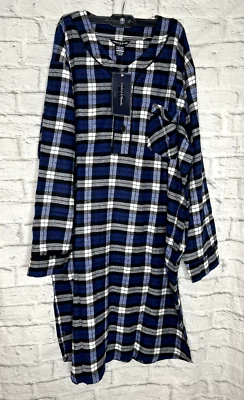 NUEVO Camisa de noche Ashford & Brook para hombre de franela azul a cuadros para dormir larga talla M Foto 1 de 3
