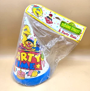 SOMBREROS DE FIESTA Plaza Sésamo 1990 vintage - Juego de 8, TOTALMENTE NUEVOS - Imagen 1 de 6