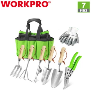 WORKPRO 7PC Garden Tool Set Heavy Duty Stainless Steel Garden Tool Wooden Handle - Picture 1 of 12