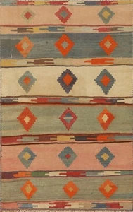 Vintage Pastel Color Kilim Reversible Rug 3'x5' Wool hand woven Accent Rug - Picture 1 of 9