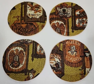 Set Of 4 Vinyl Colonial Coasters - Round, Solid On Reverse. Vintage Barware - Picture 1 of 2