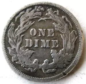 1889-P SITZENDE LIBERTY DIME, RÜCKWÄRTSSTANZ-KOLLISIONSFEHLER, F ++, ZIRKULIERT - Bild 1 von 6