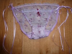 SIZE 12 DITZY LILAC SHEER LACE TANGA DOUBLE TIE SIDE BRIEFS KNICKERS PANTIES .