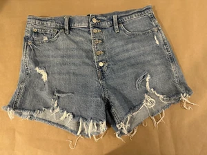 GAP Denim Cheeky Corto tiro alto desgastado corte botón mosca talla 14/32 - Imagen 1 de 4