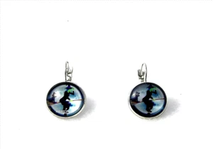 HALLOWEEN-CABOCHON EARRINGS GREEN FACE WITCH ON BROOM-MEDIUM - Picture 1 of 8