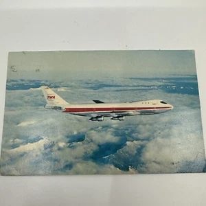1972 TWA Airplane in Flight Color Postcard Divided Back Posted Flying over Water - Picture 1 of 6