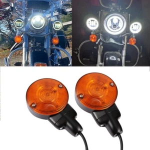 Pair Amber Flat LED Turn Signal Lights Black Fit For Harley Road King - Foto 1 di 12