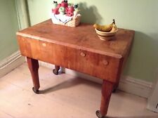 Antiques Solid Maple Butcher Block Table Beeswax finish  Refinished on wheels