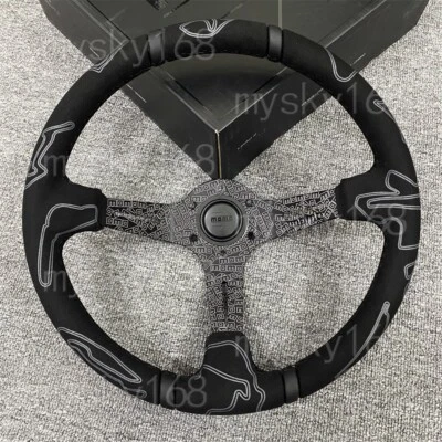 340mm MOMO ULTRA Black Spoke Deep Dish Suede Racing Car Sport Steering Wheel - Image 1 of 4